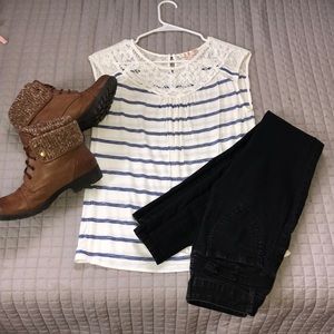 Skies are Blue white and blue striped blouse